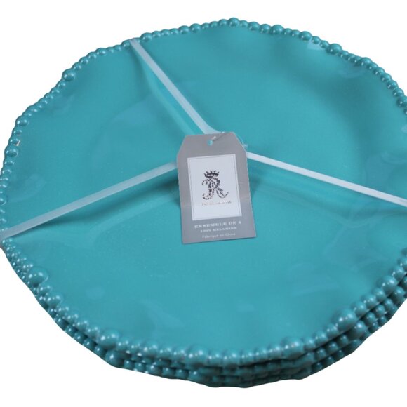 Rachel Ashwell Teal Shimmer Pearl Edge Set of 4 Melamine 11" Dinner Plates NWT - Picture 1 of 6